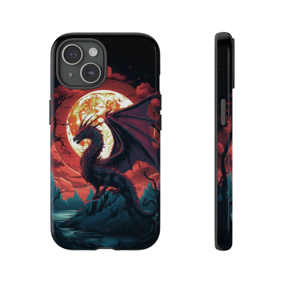 Dragon Fiery Moonlight Phone Case iPhone 15 Glossy 