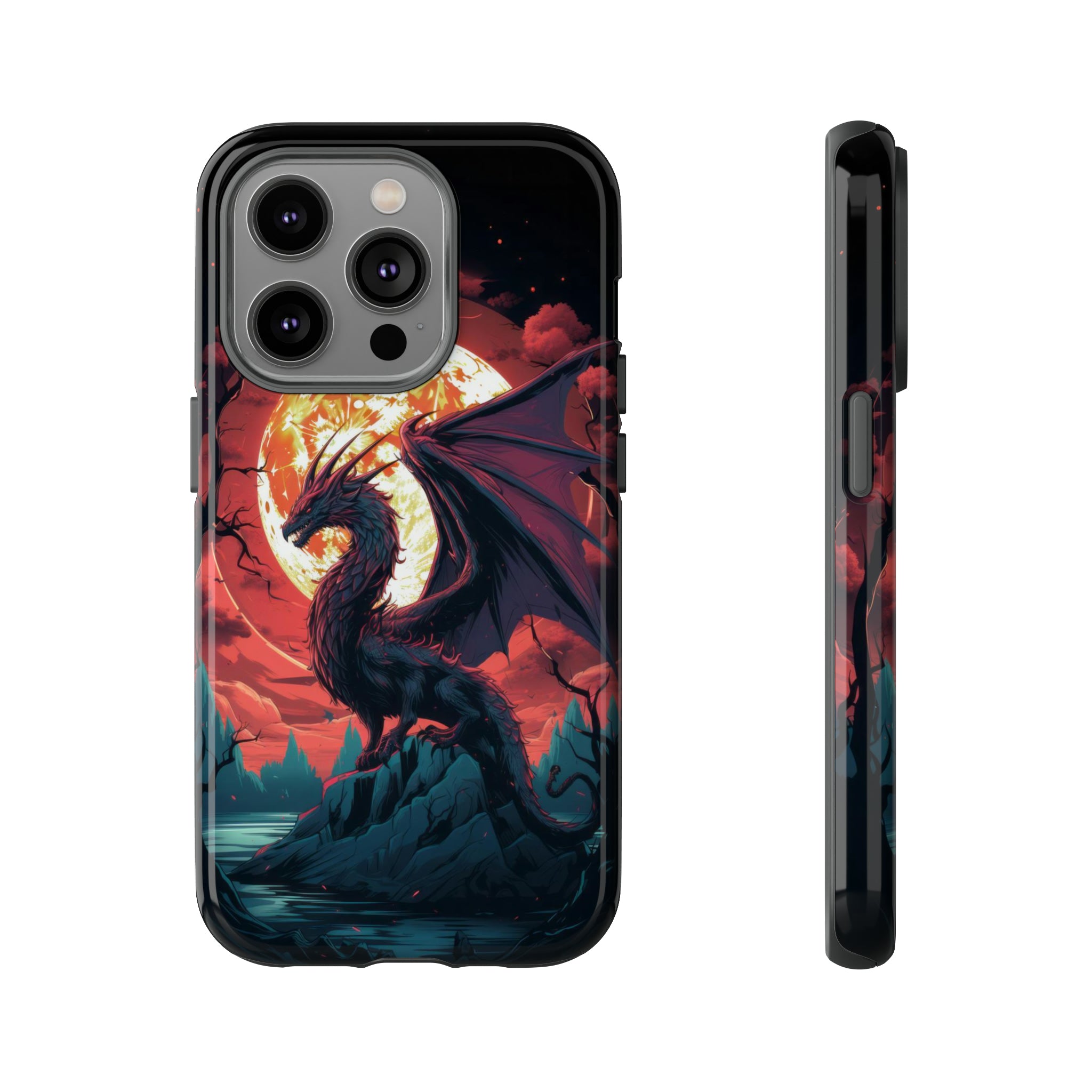 Dragon Fiery Moonlight Phone Case iPhone 14 Pro Glossy 