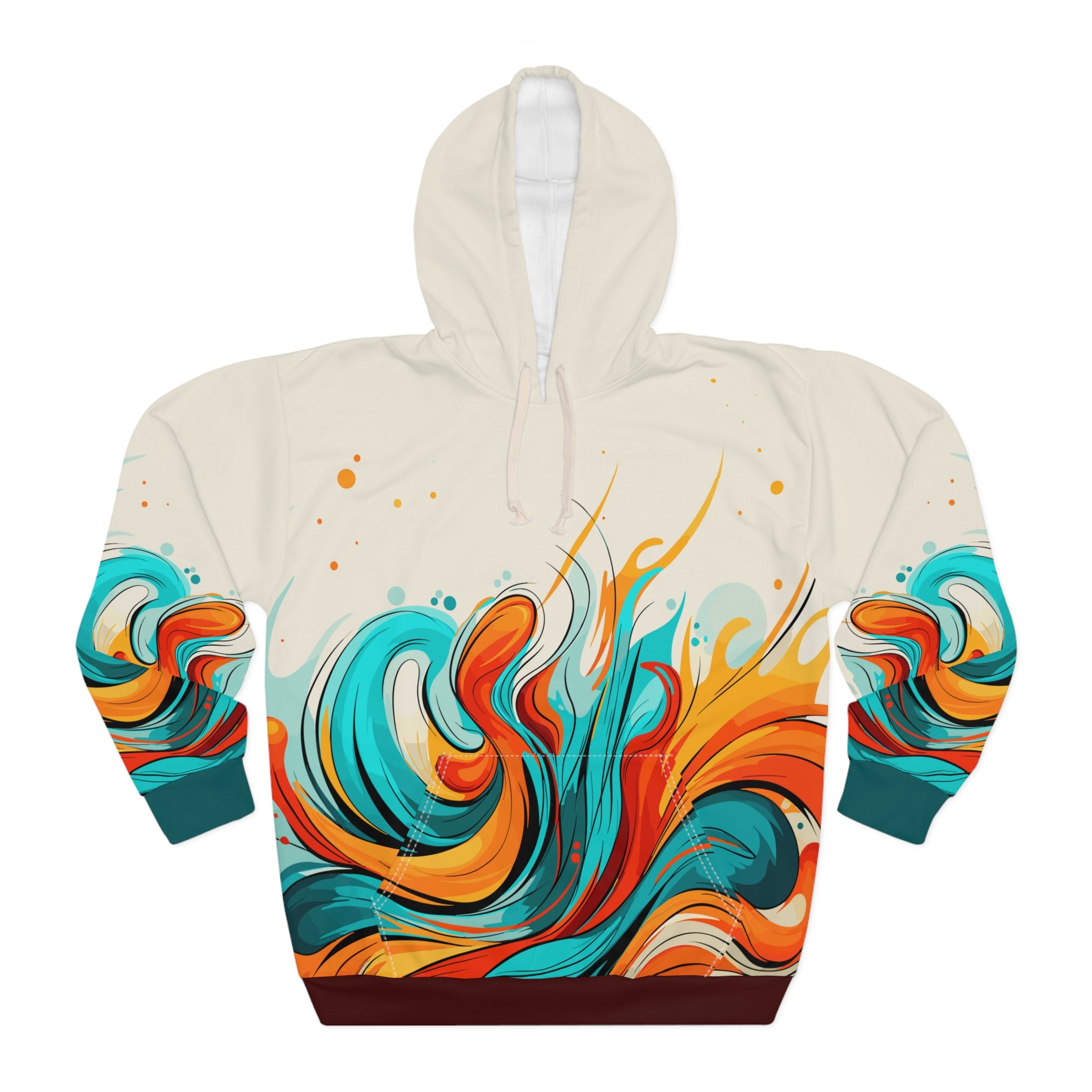 Unisex Orange & Teal Abstract Art All Over Print Hoodie XS  