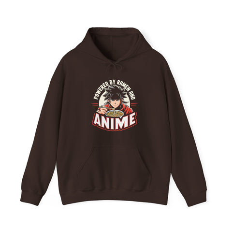 Unisex Powered by Ramen and Anime Hoodie Dark Chocolate S 