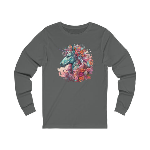 Unisex Unicorn Flowers Long Sleeve T Shirt S Asphalt 