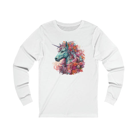 Unisex Unicorn Flowers Long Sleeve T Shirt S White 