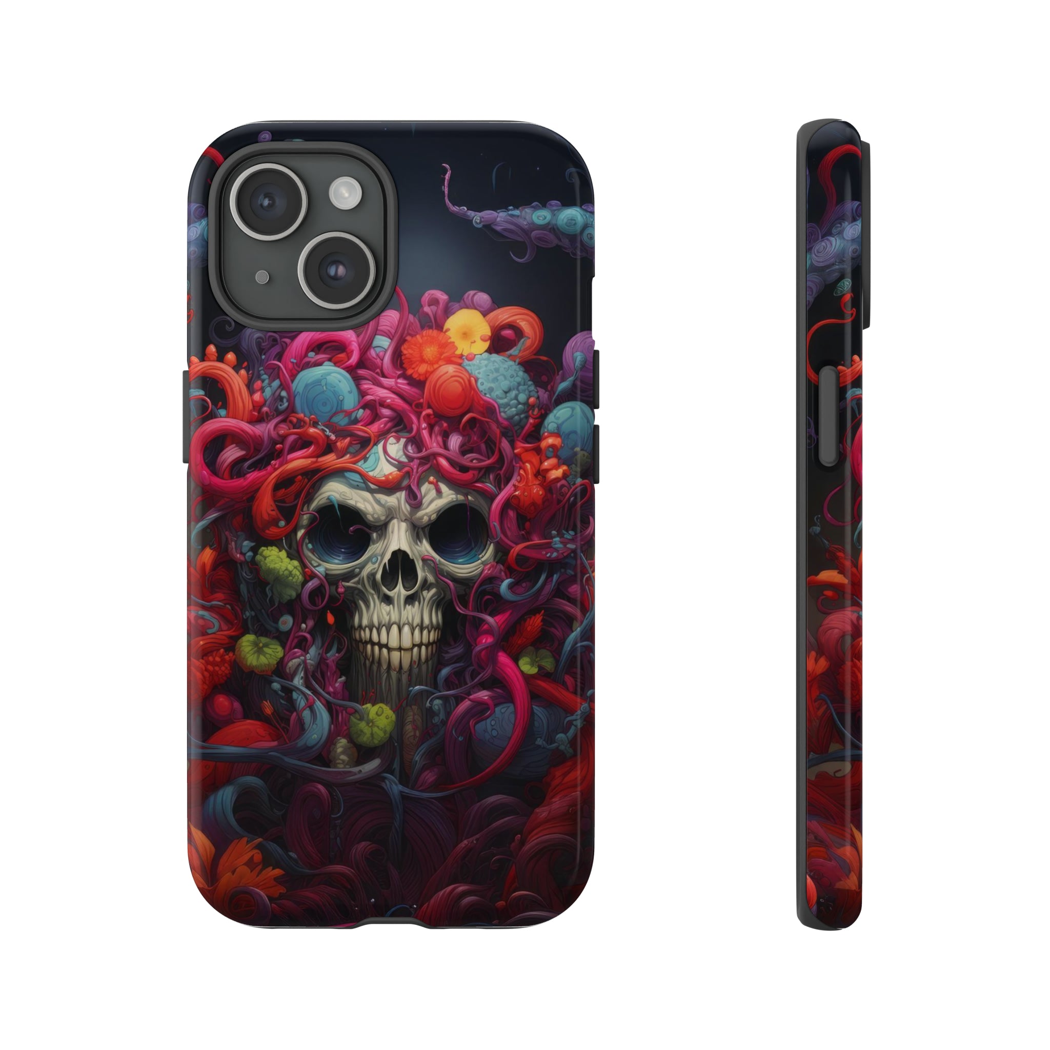 Psychedelic Skull & Tentacles Phone Case iPhone 15 Glossy 