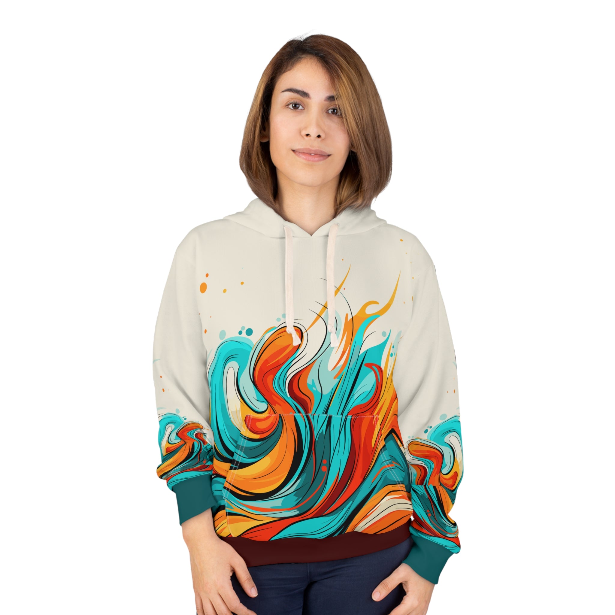 Unisex Orange & Teal Abstract Art All Over Print Hoodie   