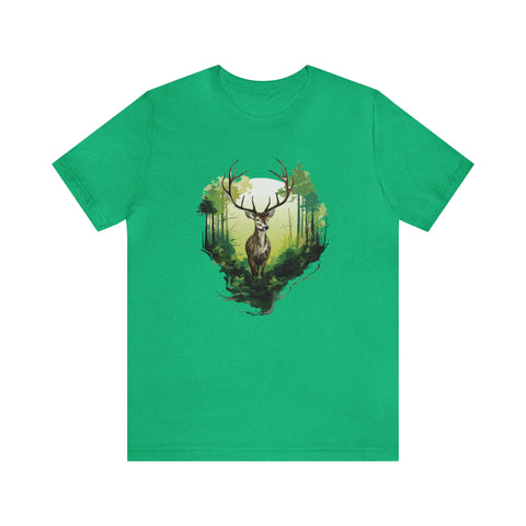 Unisex Forest Deer T Shirt Heather Kelly S 