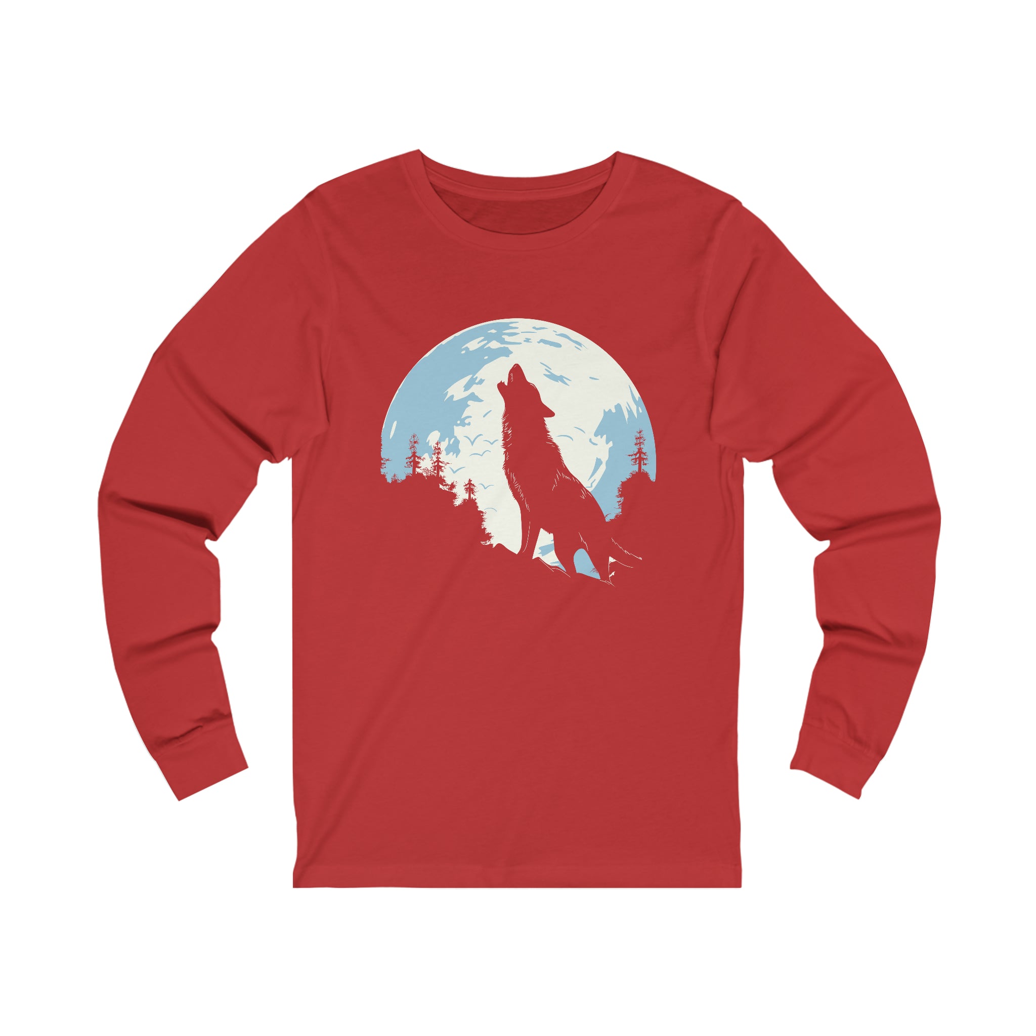 Unisex Howling Wolf Long Sleeve T Shirt   