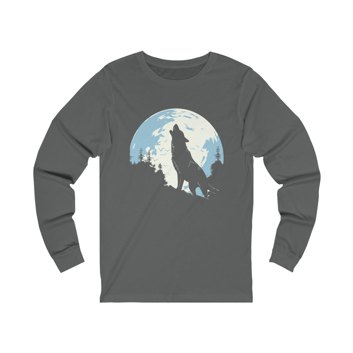 Unisex Howling Wolf Long Sleeve T Shirt S Asphalt 