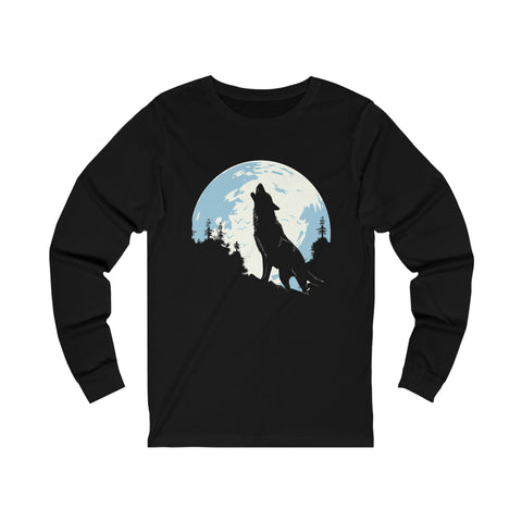 Unisex Howling Wolf Long Sleeve T Shirt S Black 