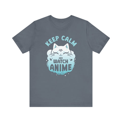 Unisex Keep Calm and Watch Anime T Shirt Steel Blue S 