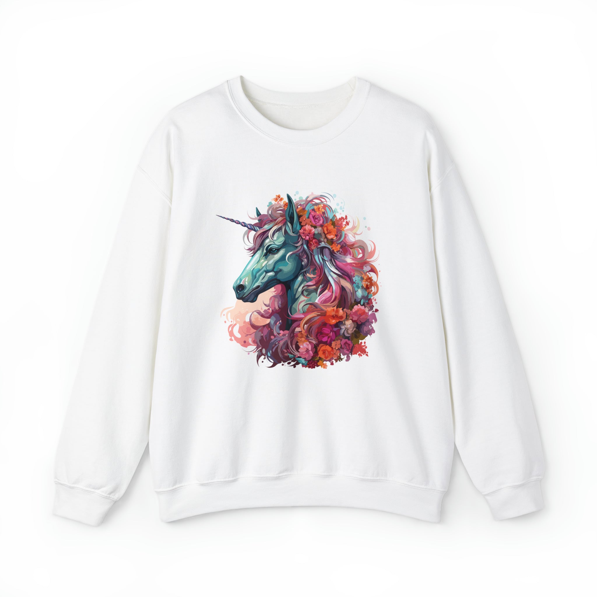 Unisex Unicorn Flowers Sweatshirt S White 