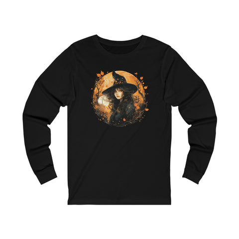 Unisex Autumn Witch Long Sleeve T Shirt S Black 