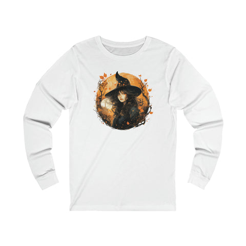 Unisex Autumn Witch Long Sleeve T Shirt S White 