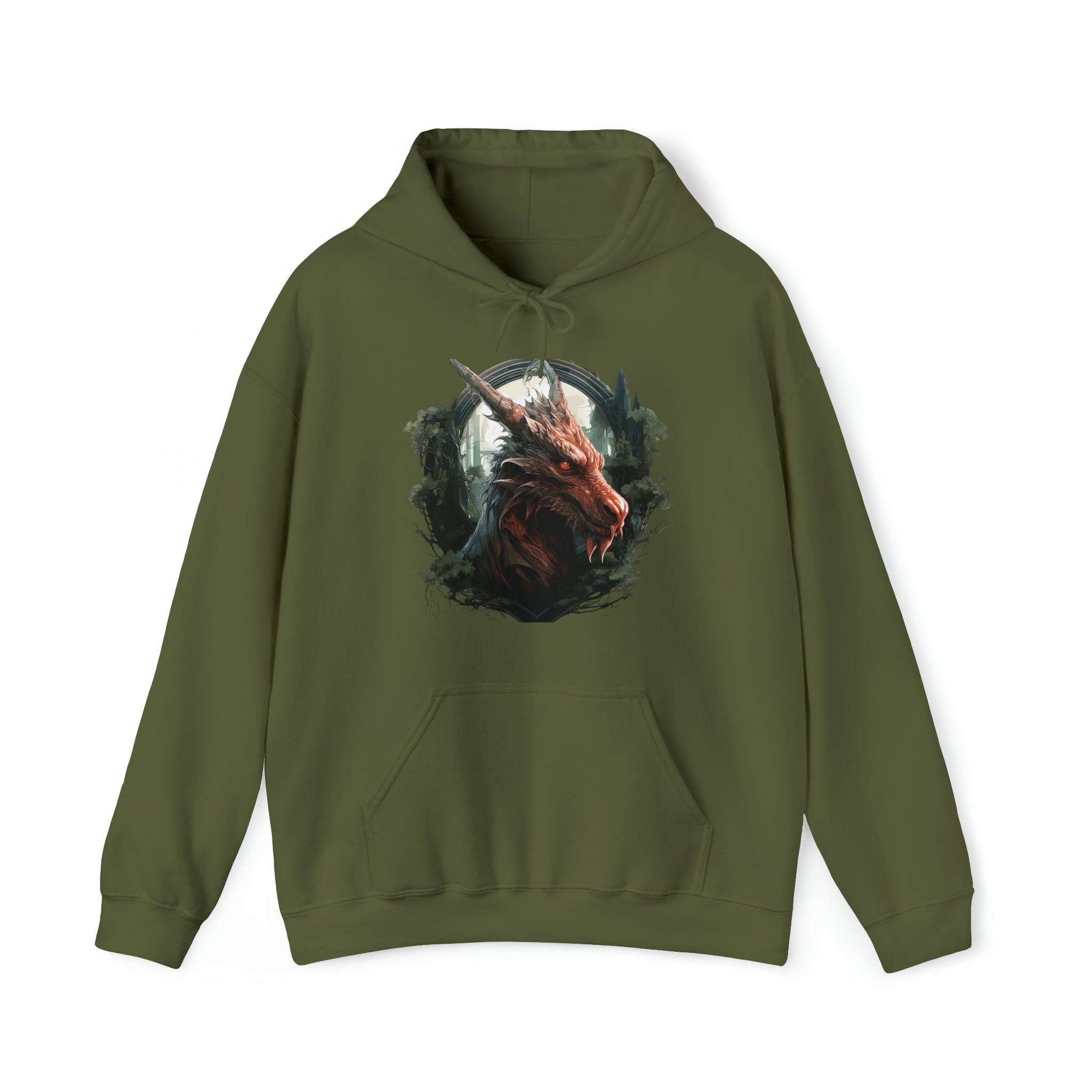 Unisex Dragon Face Hoodie Military Green S 