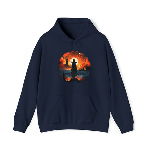 Unisex Witch Silhouette Hoodie Navy S 