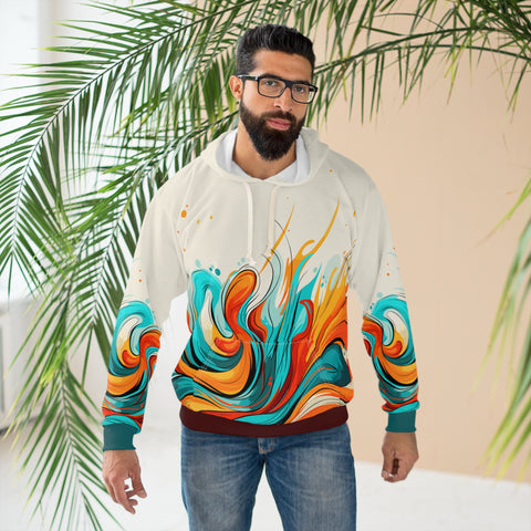 Unisex Orange & Teal Abstract Art All Over Print Hoodie   