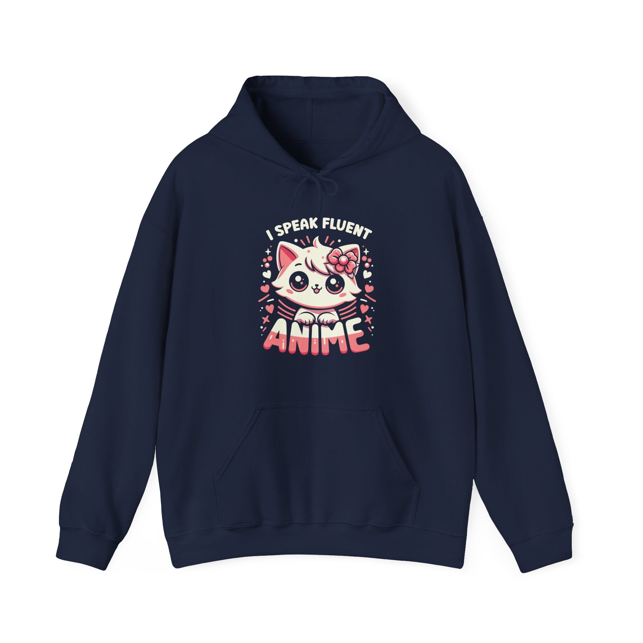 Unisex I Speak Fluent Anime Cute Cat Hoodie Navy S 