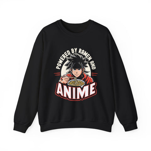 Unisex Powered by Ramen and Anime Sweatshirt S Black 