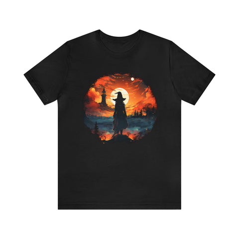 Unisex Witch Silhouette T Shirt Black S 