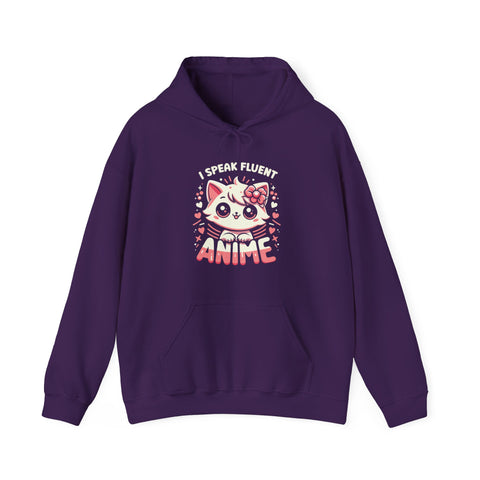 Unisex I Speak Fluent Anime Cute Cat Hoodie Purple S 