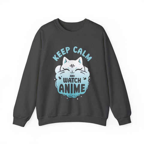 Unisex Keep Calm and Watch Anime Sweatshirt S Dark Heather 