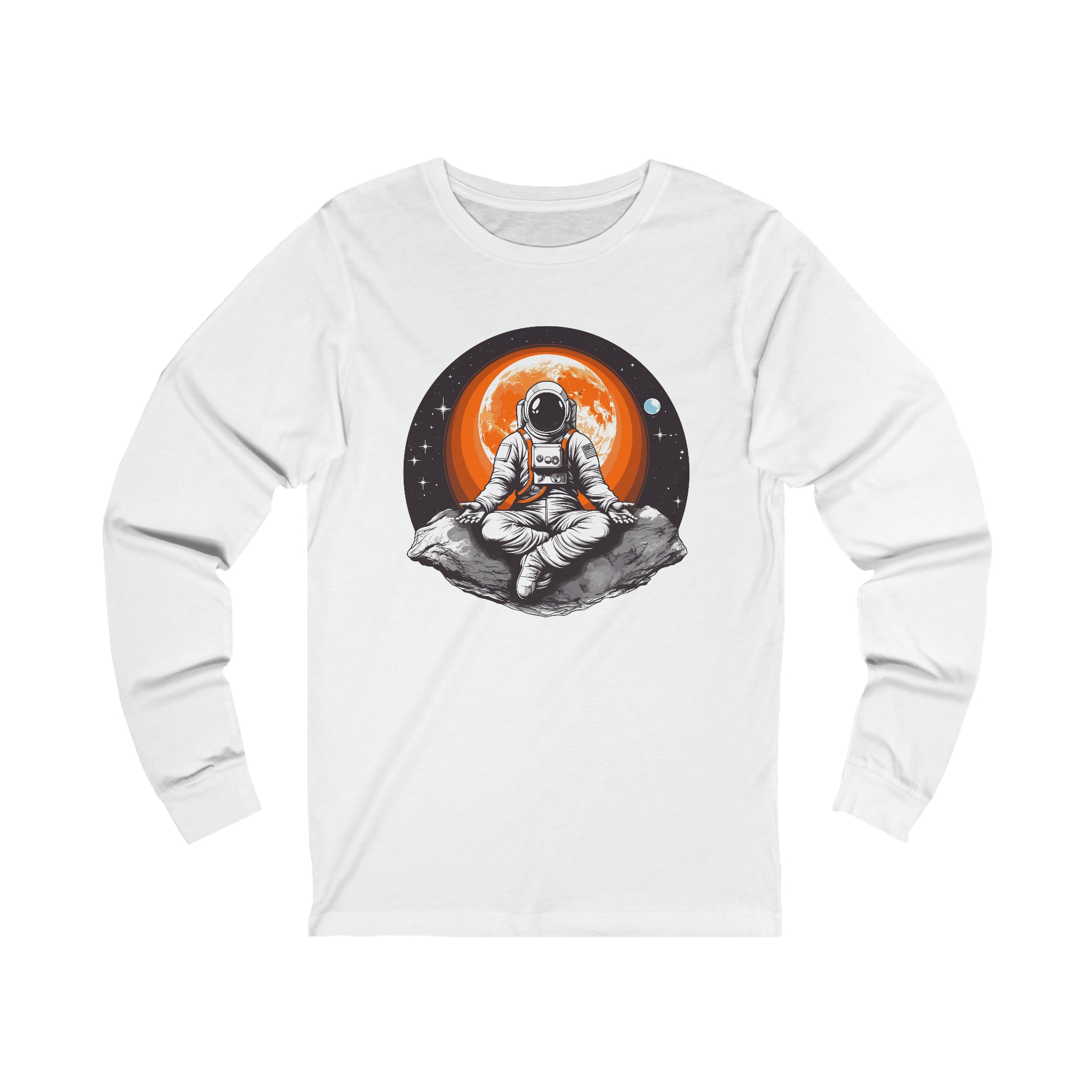 Unisex Meditating Astronaut Long Sleeve T Shirt S White 