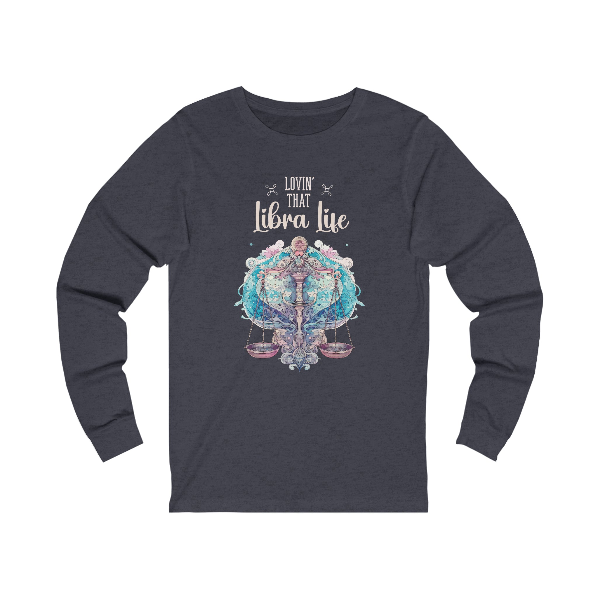 Unisex Libra Life Long Sleeve T Shirt S Heather Navy 