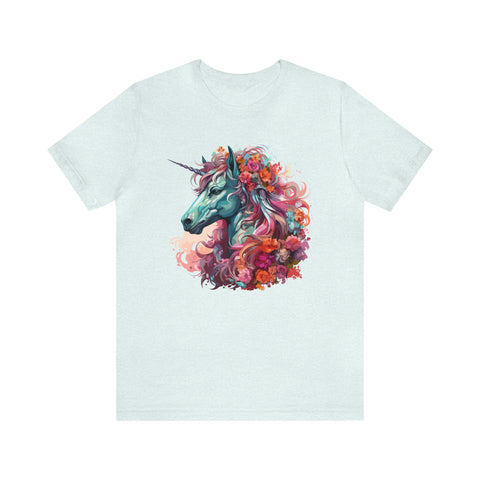 Unisex Unicorn Flowers T Shirt Heather Ice Blue S 