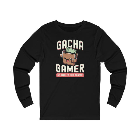 Unisex Gacha Gamer My Wallet is in Trouble Long Sleeve T Shirt S Black 