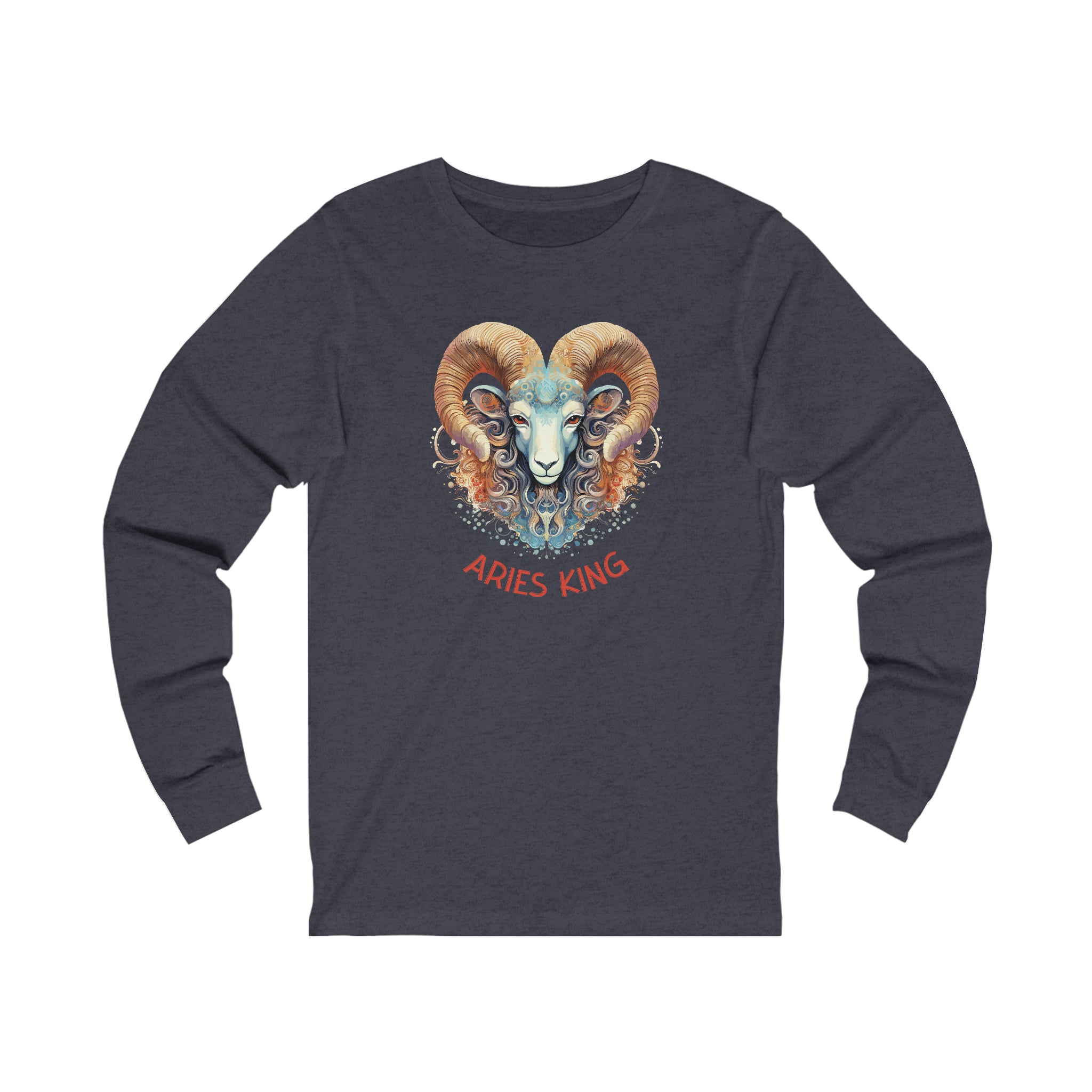 Mens Aries King Long Sleeve T Shirt S Heather Navy 