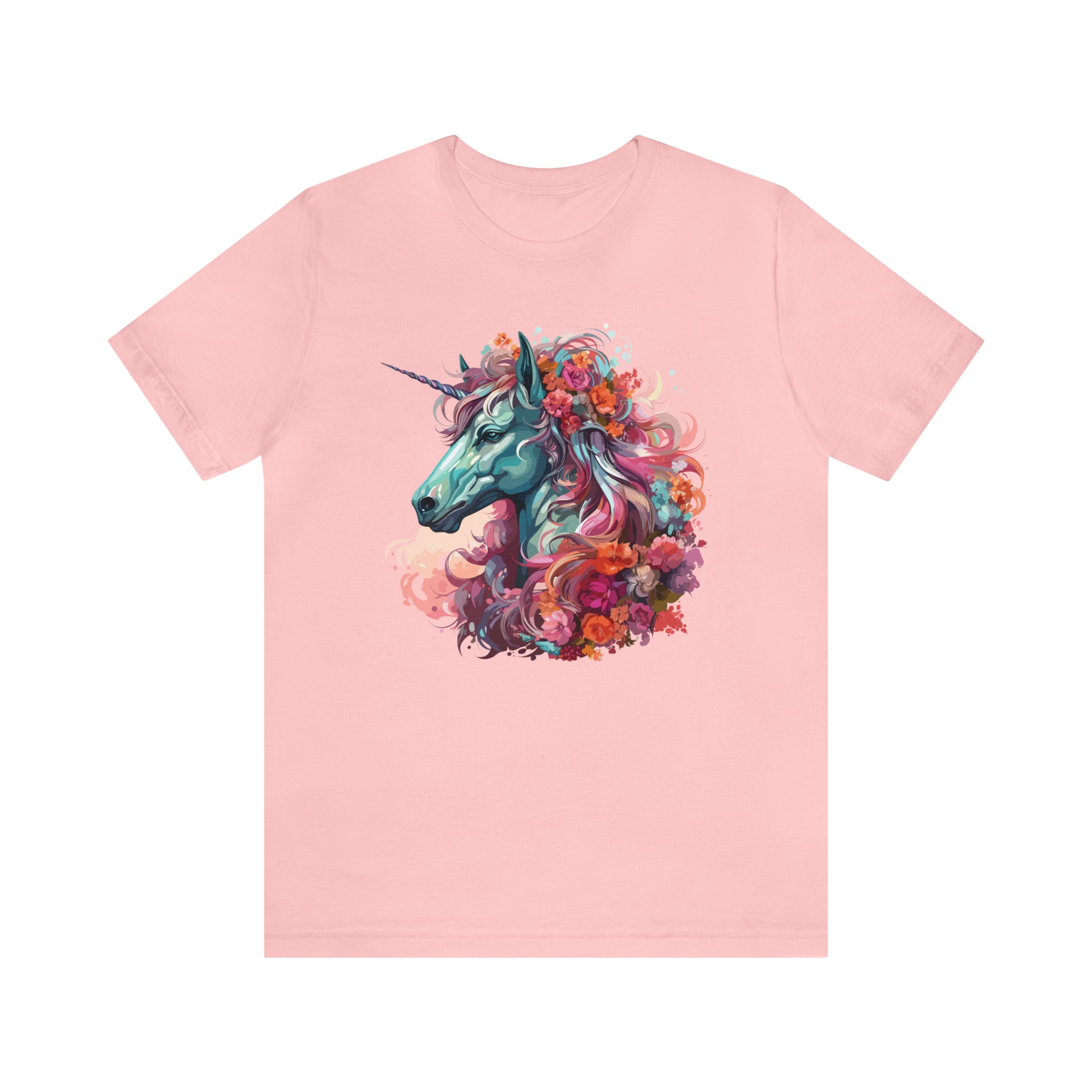 Unisex Unicorn Flowers T Shirt Pink S 