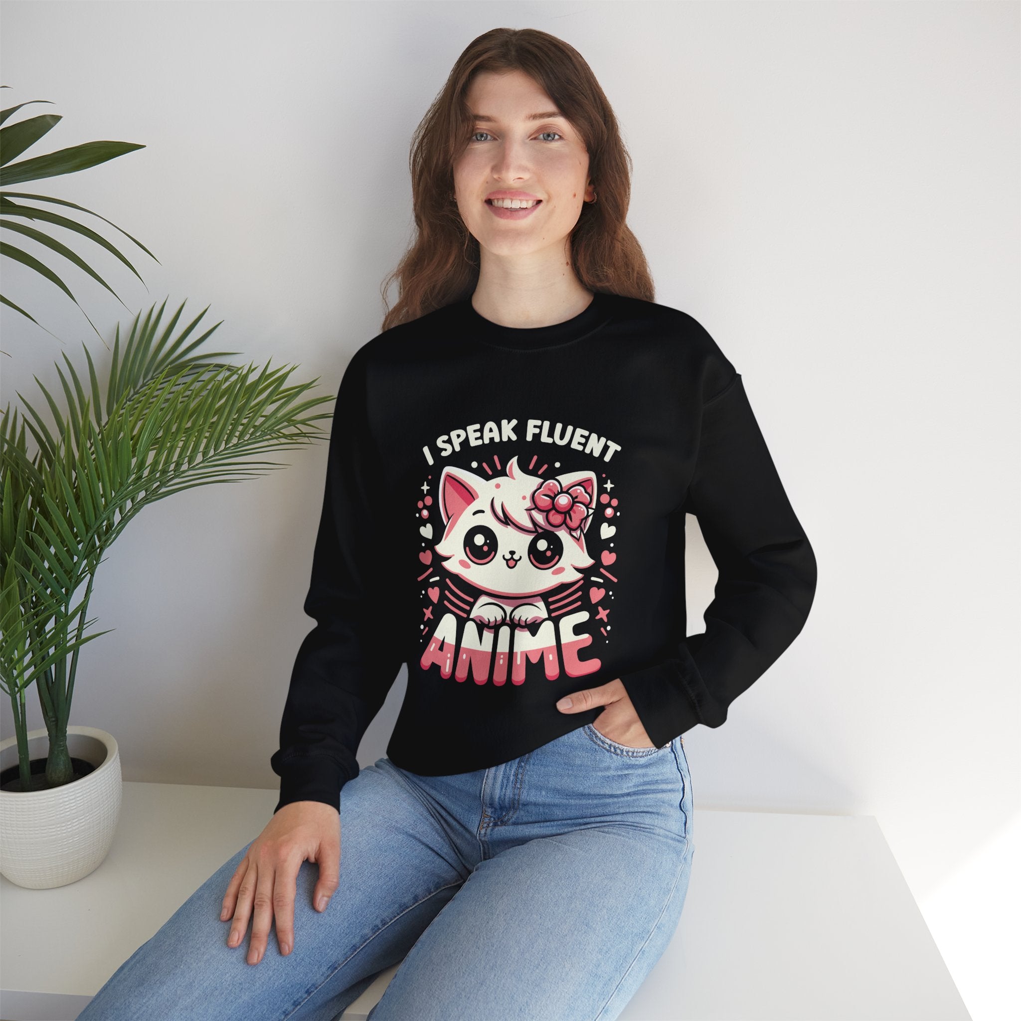 Unisex I Speak Fluent Anime Cute Cat Sweatshirt   