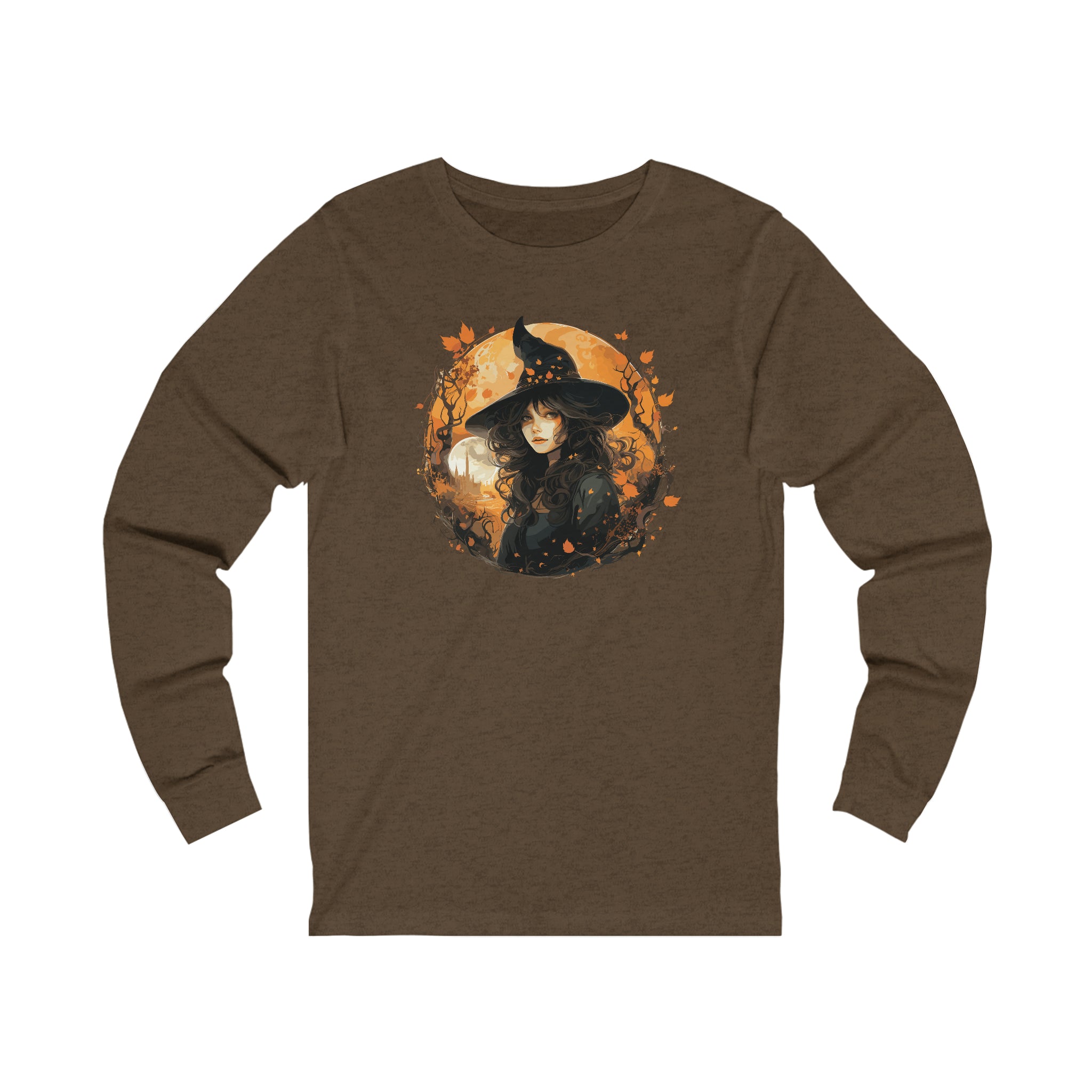 Unisex Autumn Witch Long Sleeve T Shirt S Heather Brown 