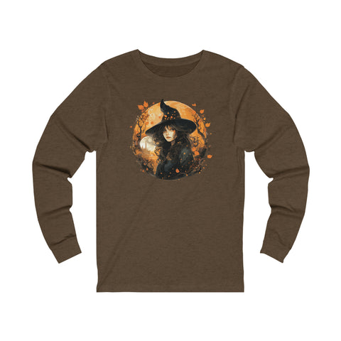 Unisex Autumn Witch Long Sleeve T Shirt S Heather Brown 