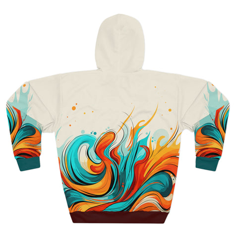 Unisex Orange & Teal Abstract Art All Over Print Hoodie   