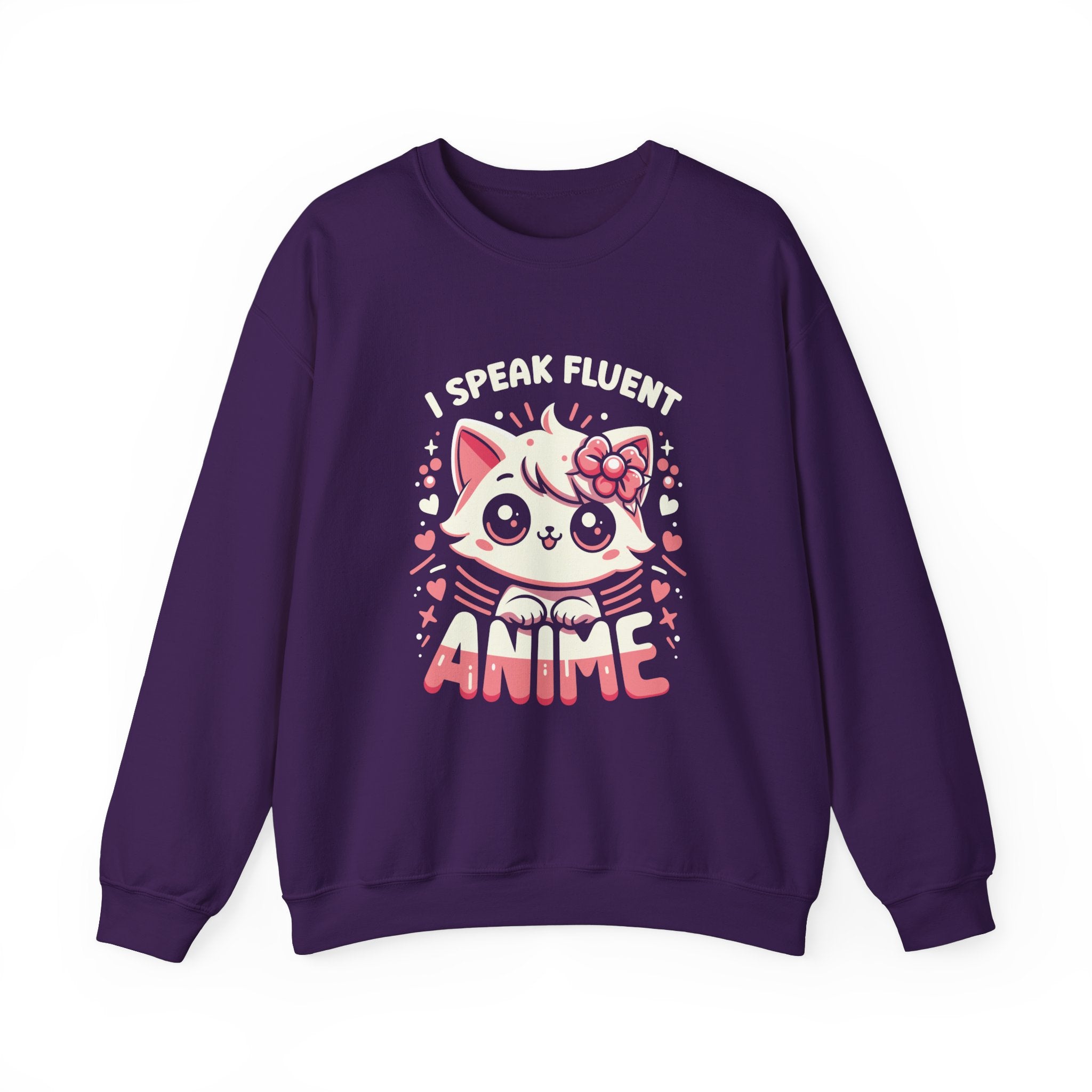 Unisex I Speak Fluent Anime Cute Cat Sweatshirt S Purple 