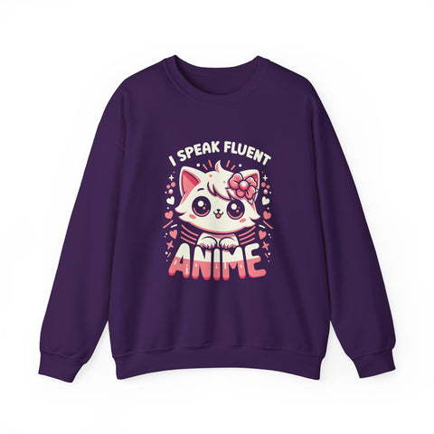 Unisex I Speak Fluent Anime Cute Cat Sweatshirt S Purple 