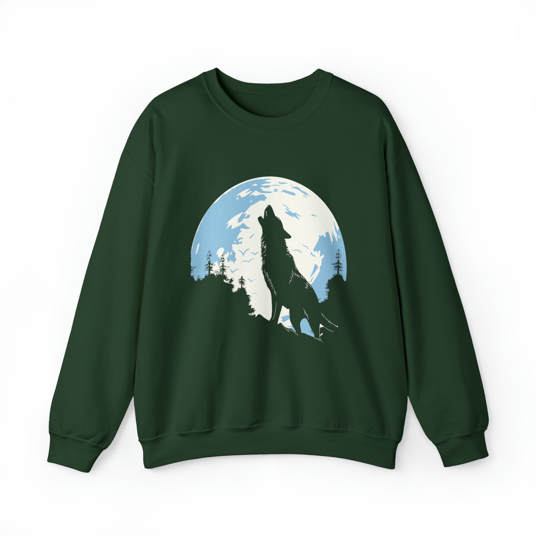 Unisex Howling Wolf Sweatshirt S Forest Green 