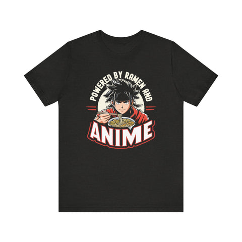 Unisex Powered by Ramen and Anime T Shirt Black Heather S 