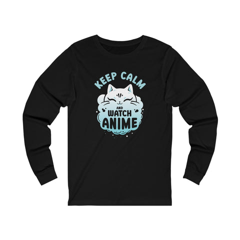 Unisex Keep Calm and Watch Anime Long Sleeve T Shirt S Black 