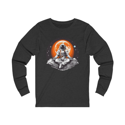 Unisex Meditating Astronaut Long Sleeve T Shirt S Dark Grey Heather 