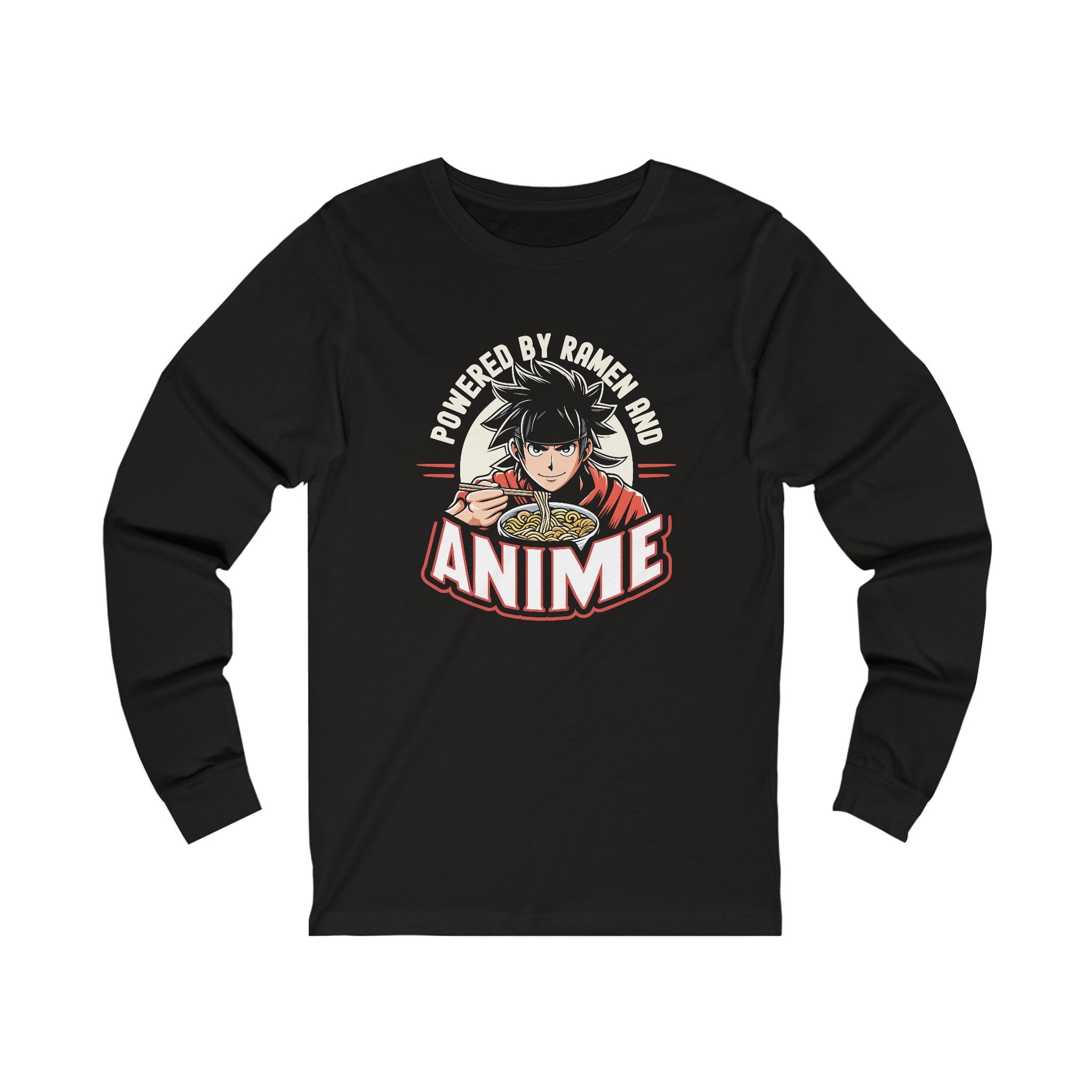 Unisex Powered by Ramen and Anime Long Sleeve T Shirt M Black Heather 