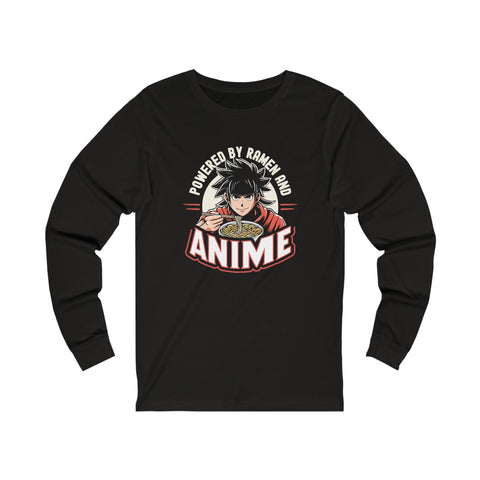 Unisex Powered by Ramen and Anime Long Sleeve T Shirt M Black Heather 