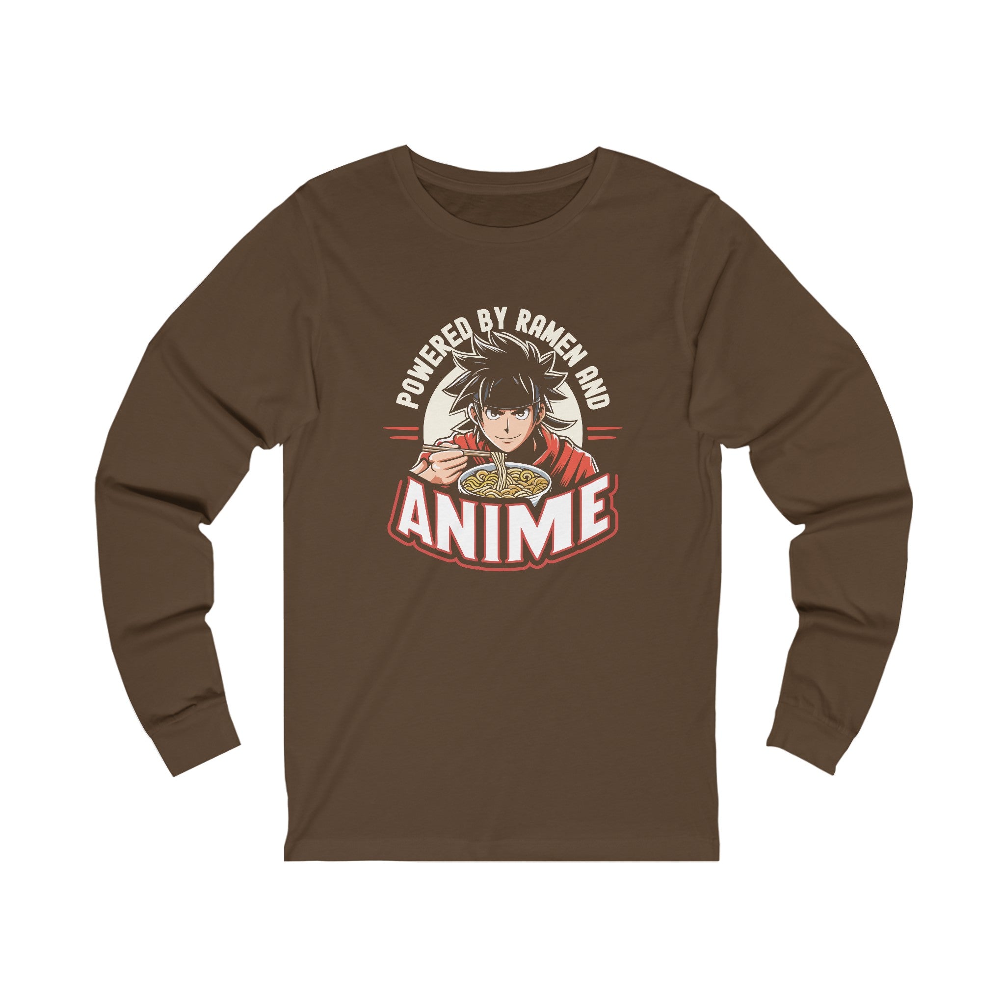 Unisex Powered by Ramen and Anime Long Sleeve T Shirt S Heather Brown 