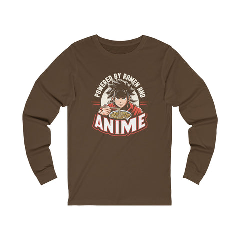 Unisex Powered by Ramen and Anime Long Sleeve T Shirt S Heather Brown 