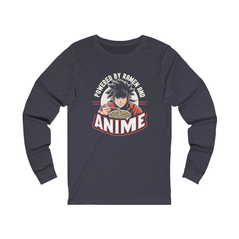 Unisex Powered by Ramen and Anime Long Sleeve T Shirt S Heather Navy 