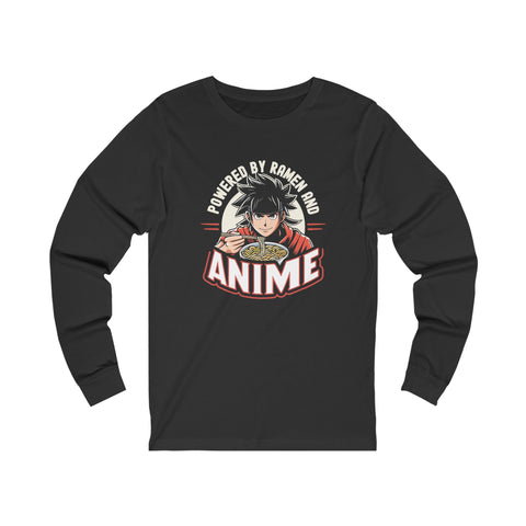 Unisex Powered by Ramen and Anime Long Sleeve T Shirt S Dark Grey Heather 