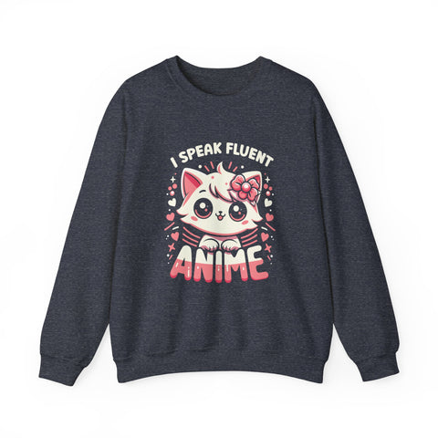 Unisex I Speak Fluent Anime Cute Cat Sweatshirt S Heather Sport Dark Navy 