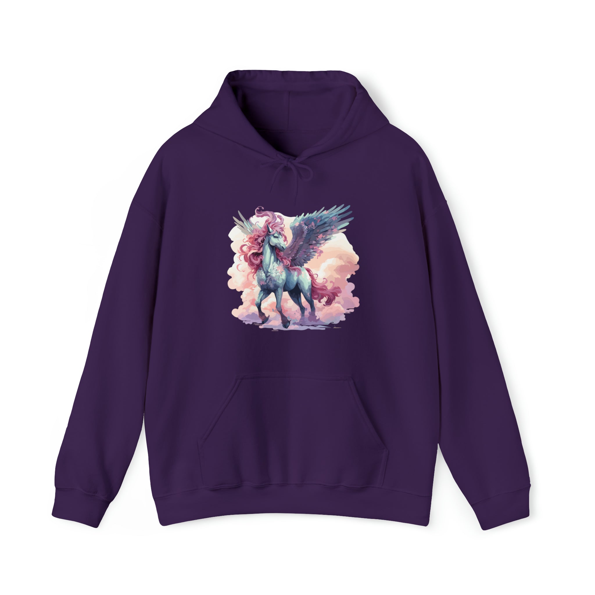 Unisex Pegasus Clouds Hoodie Purple S 