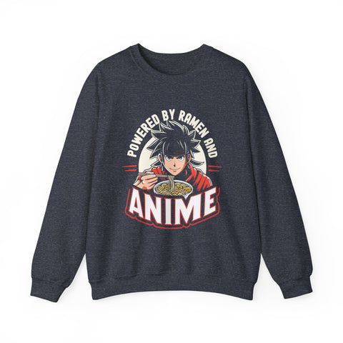 Unisex Powered by Ramen and Anime Sweatshirt S Heather Sport Dark Navy 