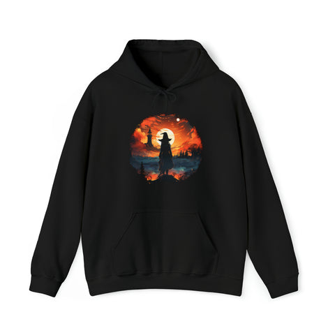 Unisex Witch Silhouette Hoodie Black S 